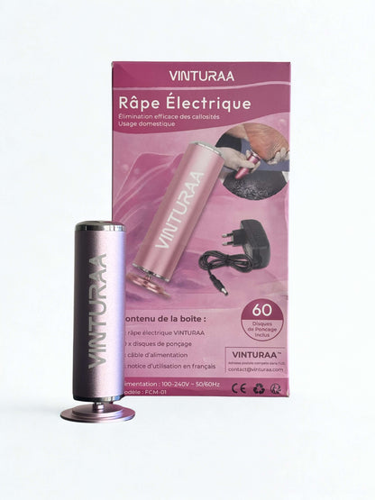 dissolvant callosités électrique VINTURAA avec 60 disques abrasifs pour une pédicure à domicile.