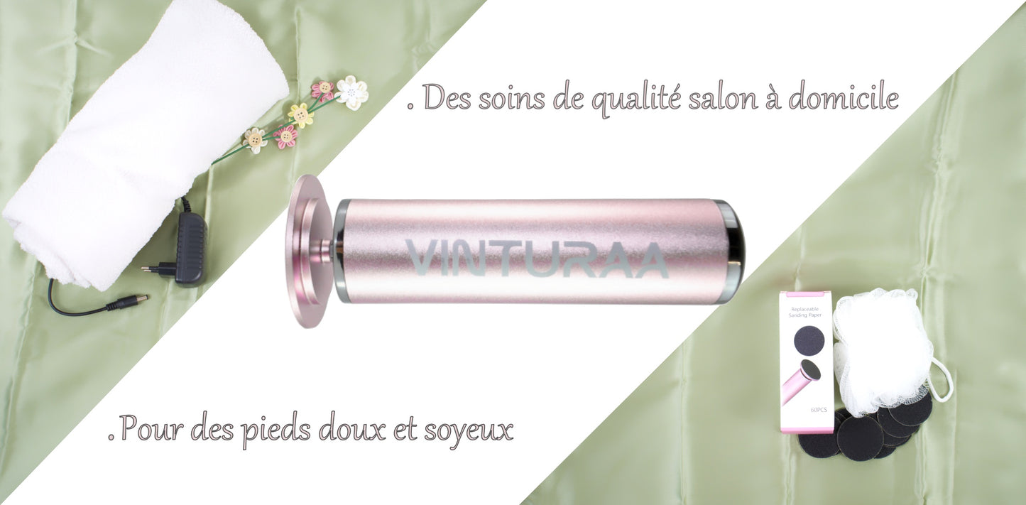 Râpe électrique pédicure VINTURAA – 60 disques abrasifs | Pieds doux en 5 min